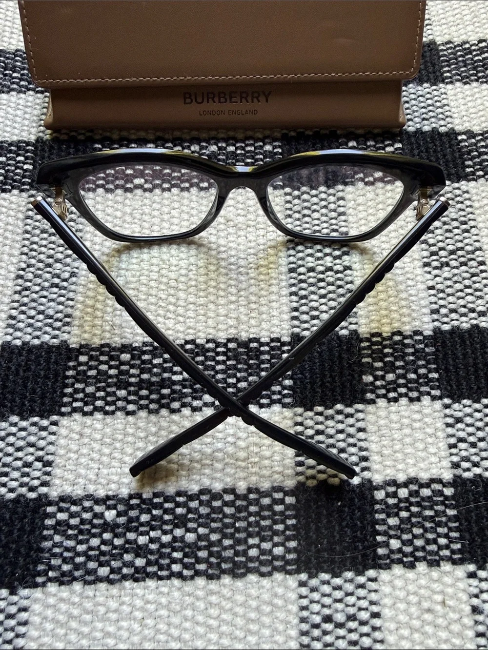 Burberry Black Sylvie Eyeglasses with Brown Leather Eyeglass Case